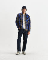 wax london men's Whiting - Blue And Khaki Pike Check Overshirt