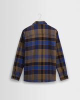 wax london men's Whiting - Blue And Khaki Pike Check Overshirt