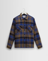 wax london men's Whiting - Blue And Khaki Pike Check Overshirt