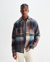 wax london men's Whiting - Blue And Multicolour Check Wool Overshirt