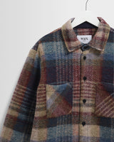 wax london men's Whiting - Blue And Multicolour Check Wool Overshirt