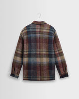 wax london men's Whiting - Blue And Multicolour Check Wool Overshirt