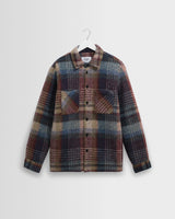 wax london men's Whiting - Blue And Multicolour Check Wool Overshirt