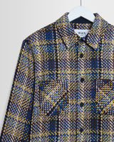wax london men's Whiting - Blue And Multicolour Grain Check Overshirt