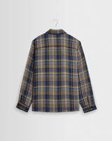 wax london men's Whiting - Blue And Multicolour Grain Check Overshirt