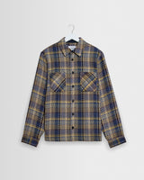 wax london men's Whiting - Blue And Multicolour Grain Check Overshirt