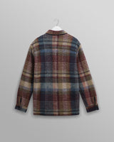wax london men's Whiting - Blue And Multicolour Wool Check Overshirt
