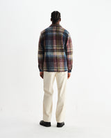wax london men's Whiting - Blue And Multicolour Wool Check Overshirt