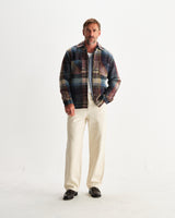 wax london men's Whiting - Blue And Multicolour Wool Check Overshirt