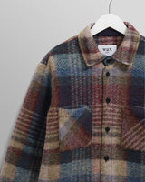 wax london men's Whiting - Blue And Multicolour Wool Check Overshirt