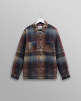 wax london men's Whiting - Blue And Multicolour Wool Check Overshirt