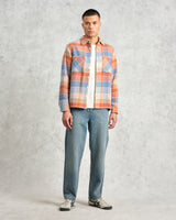 wax london Whiting - Coral And Pale Blue Pike Check Overshirt