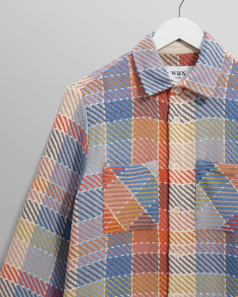 wax london Whiting - Coral And Pale Blue Pike Check Overshirt