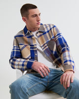 wax london men's Whiting - Blue And Tan Bold Check Overshirt