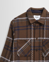 wax london men's Whiting - Brown And Blue Moon Check Overshirt