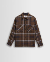 wax london men's Whiting - Brown And Blue Moon Check Overshirt