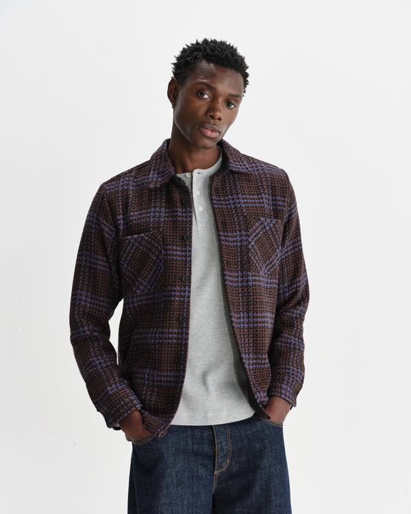 wax london men's Whiting - Brown And Blue Skate Check Overshirt
