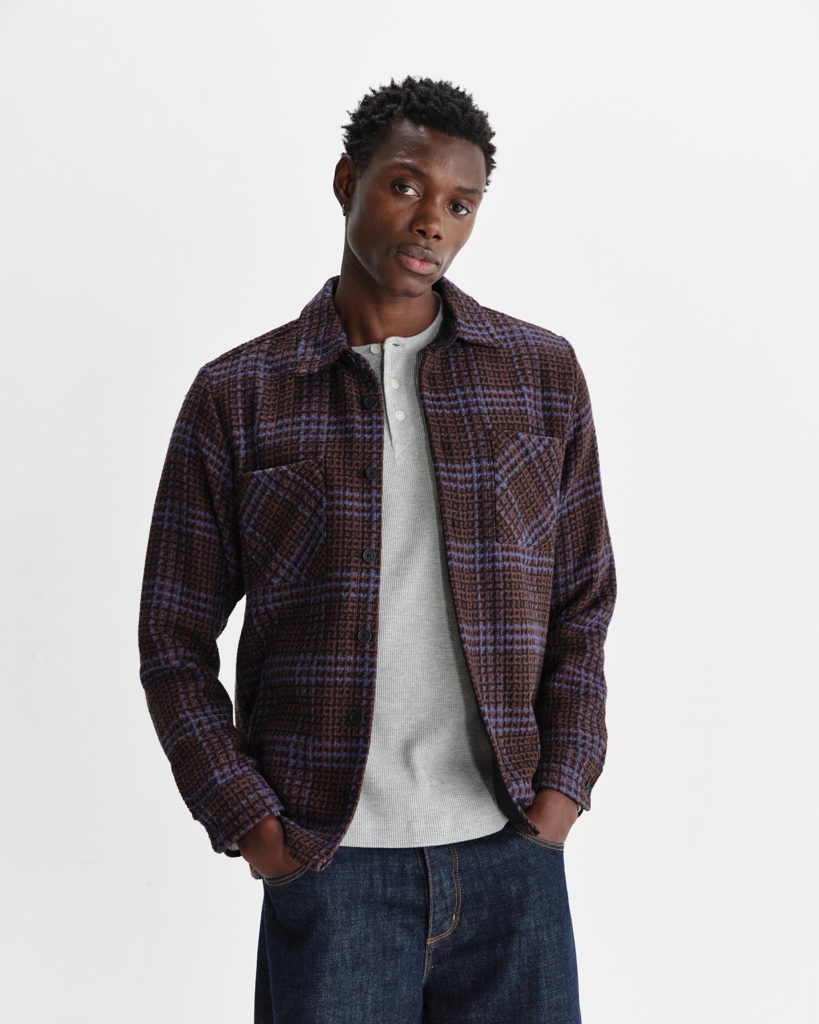 Men's Brown And Blue Skate Check Overshirt | Wax London