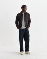wax london men's Whiting - Brown And Blue Skate Check Overshirt
