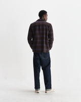wax london men's Whiting - Brown And Blue Skate Check Overshirt