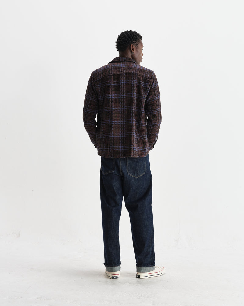 wax london men's Whiting - Brown And Blue Skate Check Overshirt