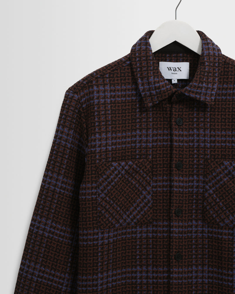 Men's Brown And Blue Skate Check Overshirt | Wax London