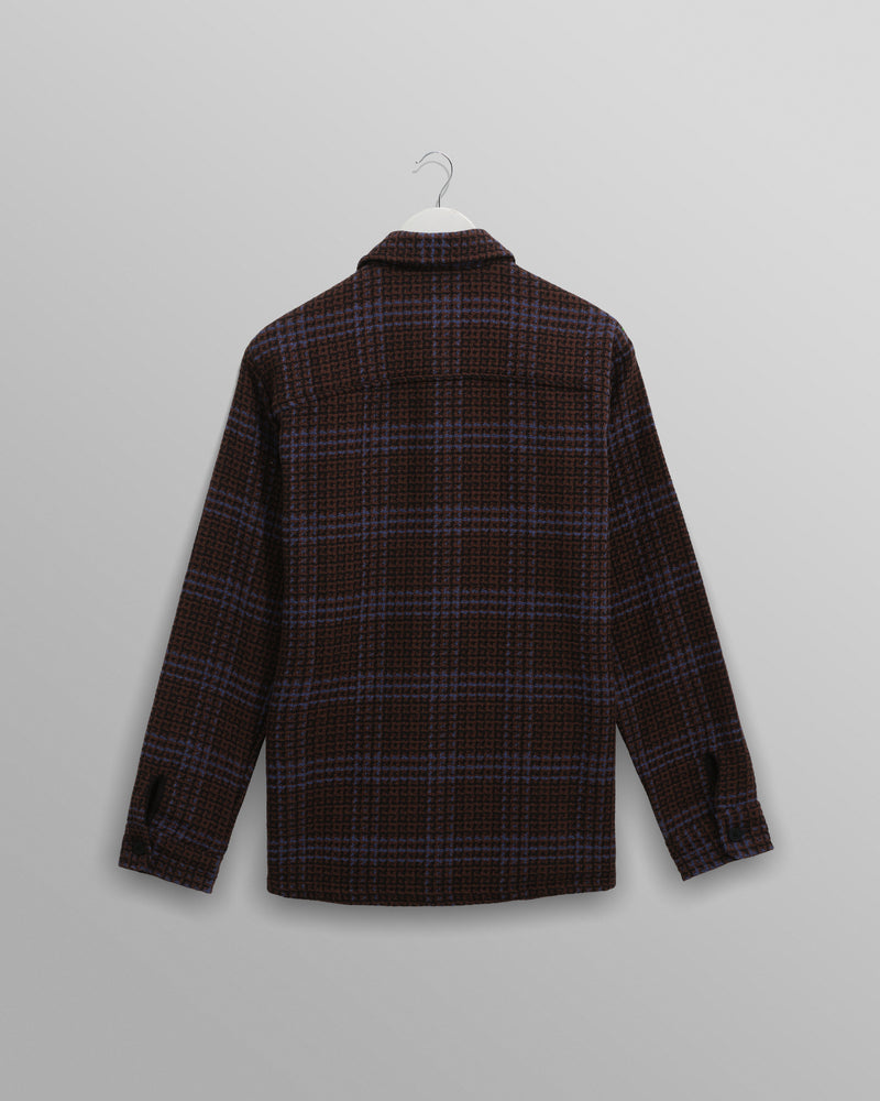 wax london men's Whiting - Brown And Blue Skate Check Overshirt