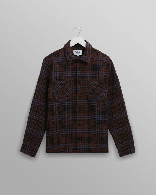 wax london men's Whiting - Brown And Blue Skate Check Overshirt
