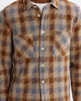 wax london men's Whiting - Brown And Blue Tru Wool Blend Overshirt