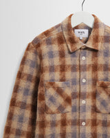 wax london men's Whiting - Brown And Blue Tru Wool Blend Overshirt