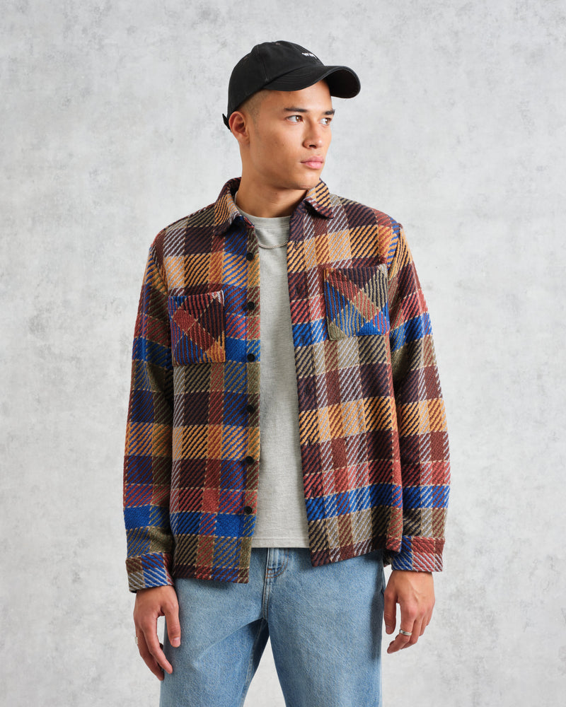 wax london Whiting - Burgundy And Blue Pike Check Overshirt