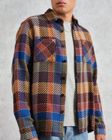 wax london Whiting - Burgundy And Blue Pike Check Overshirt