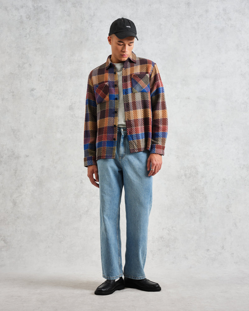 wax london Whiting - Burgundy And Blue Pike Check Overshirt