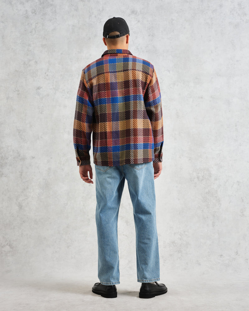 wax london Whiting - Burgundy And Blue Pike Check Overshirt