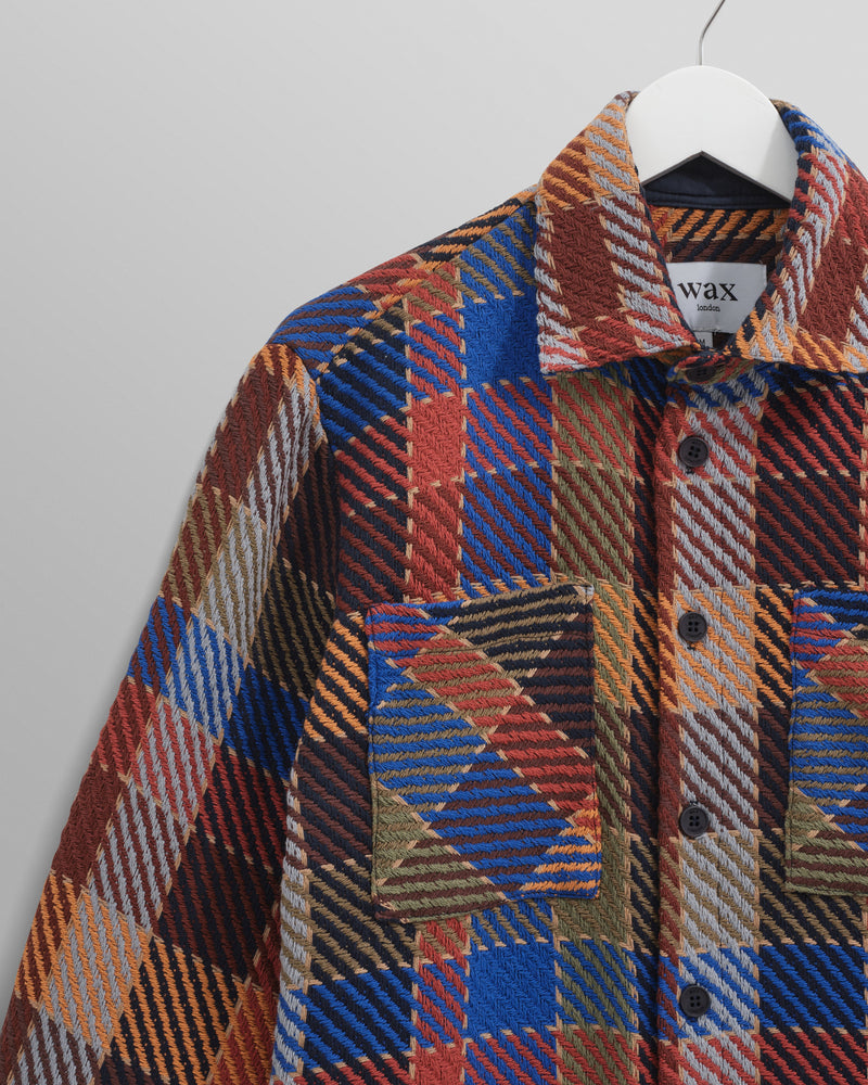 wax london Whiting - Burgundy And Blue Pike Check Overshirt