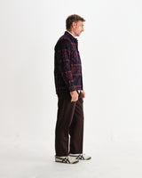 wax london men's Whiting - Burgundy And Multicolour Glitch Check Overshirt
