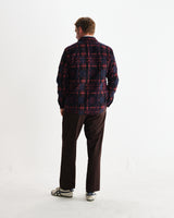 wax london men's Whiting - Burgundy And Multicolour Glitch Check Overshirt
