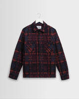 wax london men's Whiting - Burgundy And Multicolour Glitch Check Overshirt
