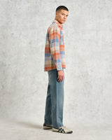 wax london Whiting - Coral And Pale Blue Pike Check Overshirt