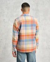 wax london Whiting - Coral And Pale Blue Pike Check Overshirt