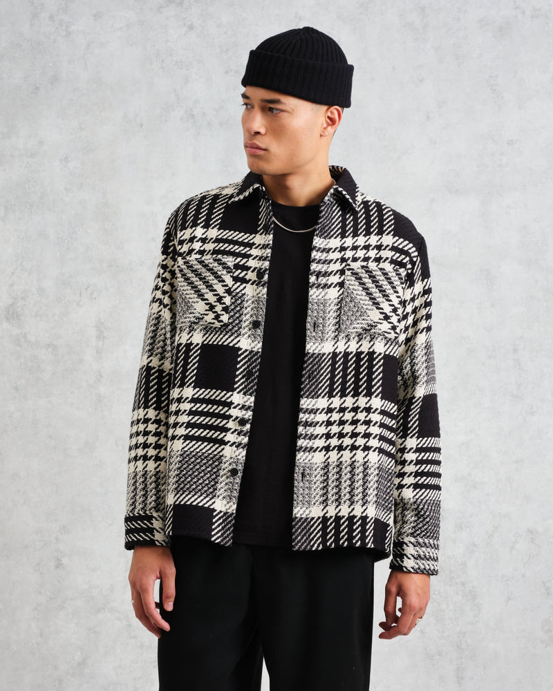 wax london Whiting - Ecru And Black Lake Check Overshirt