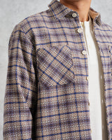 wax london Whiting - Ecru And Blue Basket Check Overshirt