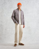 wax london Whiting - Ecru And Blue Basket Check Overshirt