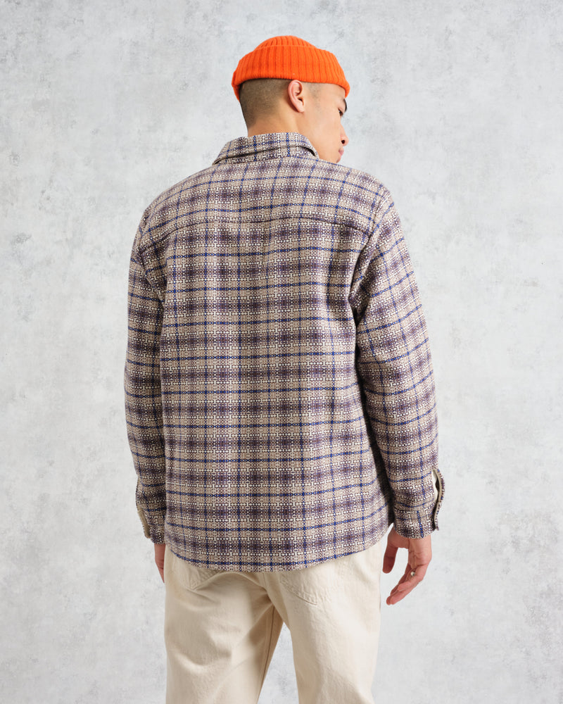 wax london Whiting - Ecru And Blue Basket Check Overshirt