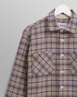 wax london Whiting - Ecru And Blue Basket Check Overshirt