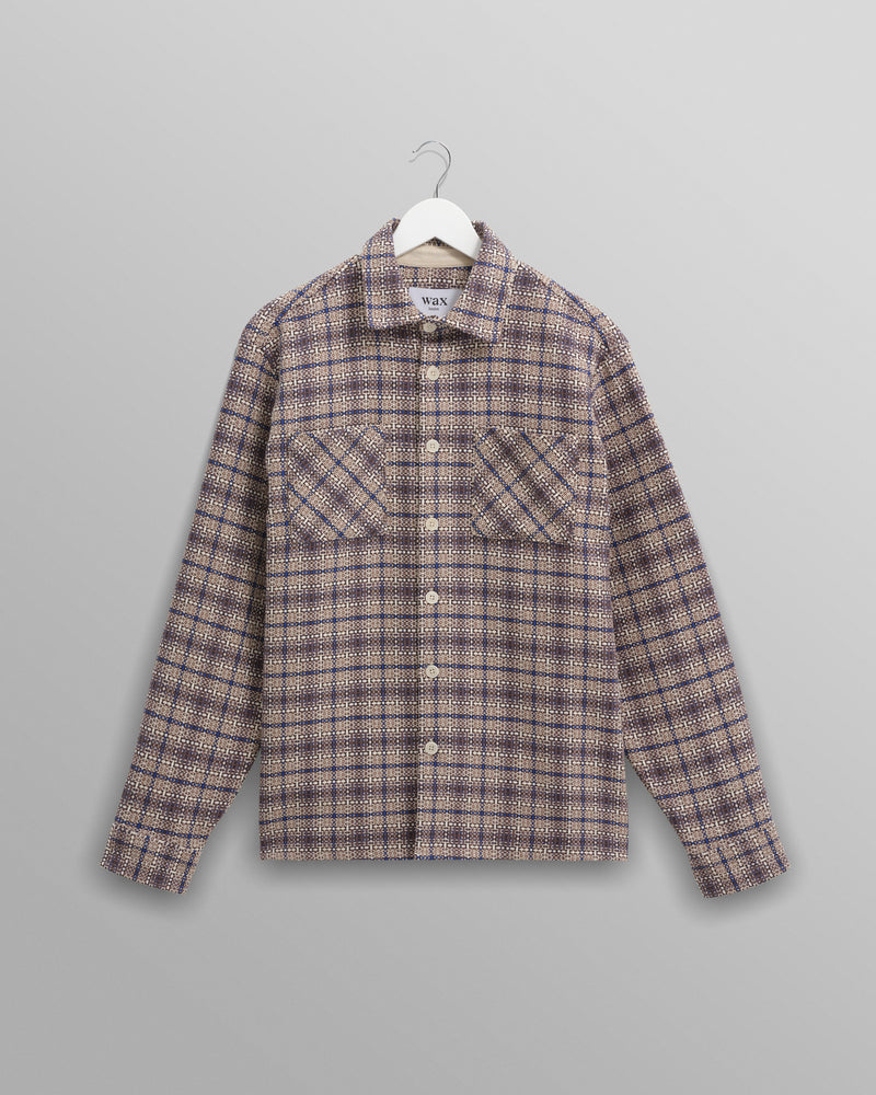 wax london Whiting - Ecru And Blue Basket Check Overshirt