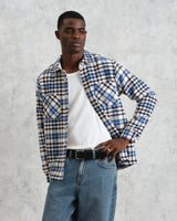 wax london Whiting - Ecru And Blue Strand Check Overshirt
