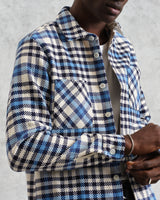 wax london Whiting - Ecru And Blue Strand Check Overshirt