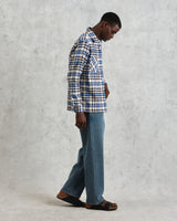 wax london Whiting - Ecru And Blue Strand Check Overshirt