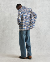 wax london Whiting - Ecru And Blue Strand Check Overshirt